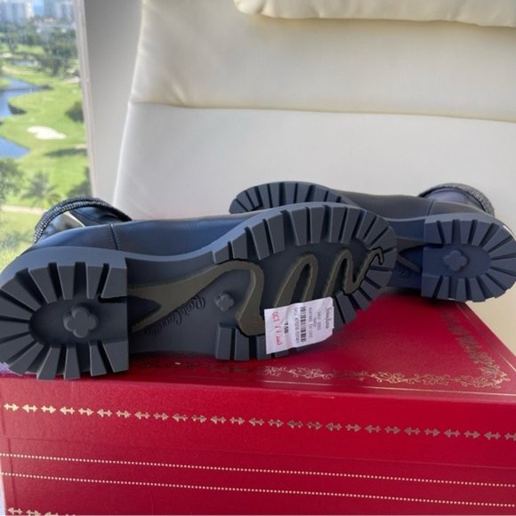 NEW Rene Caovilla Women's Grey Cleo Combat Biker Booties 37.5 7.5 - Picture 9 of 10